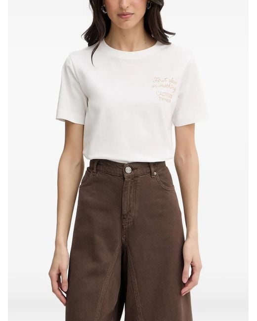 Twinset White Logo-Embroidered T-Shirt