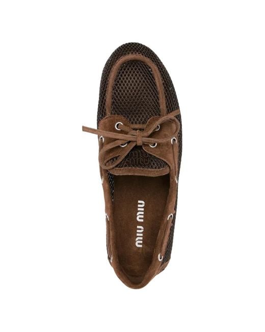 Miu Miu Brown Bow-Tie Mesh Loafers