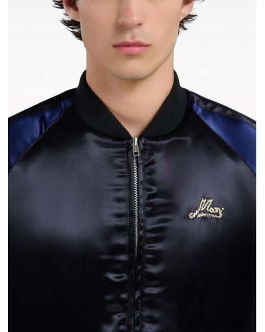 Marni Blue Logo-Embroidered Satin Bomber Jacket for men