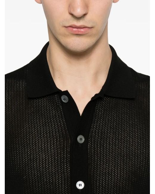 Fileria Black Perforated-Knit Short-Sleeve Shirt for men