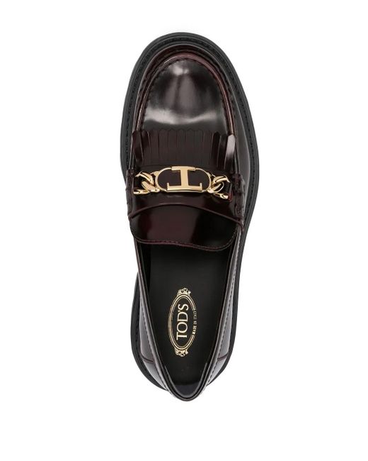 Tod's Black Fringe-Detail Leather Loafers