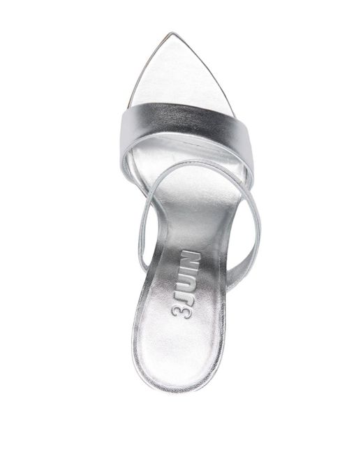 3Juin White 100mm Metallic Leather Sandals