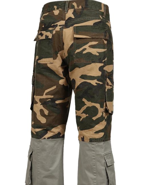 JUN/NAKAYAMA Green Camouflage-Print Panelled Cargo Pants for men