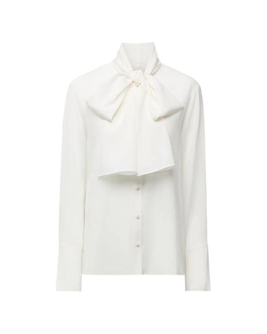 Another Tomorrow White Signature Bow-Detail Silk Blouse
