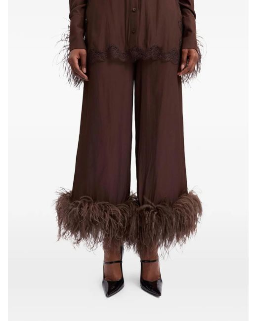 16Arlington Brown Joelle Feather-Trim Trousers