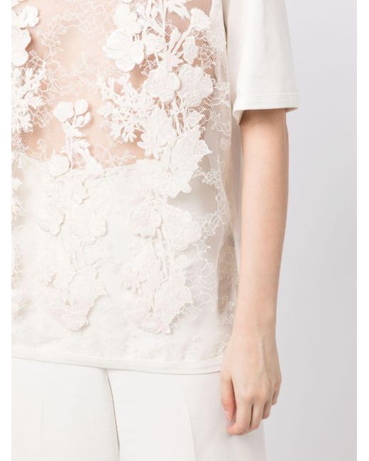 Camiseta con aplique floral Elie Saab de color White