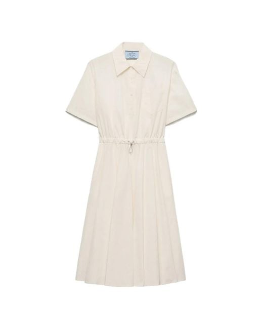 Prada White Short-Sleeved Technical Pongé Dress