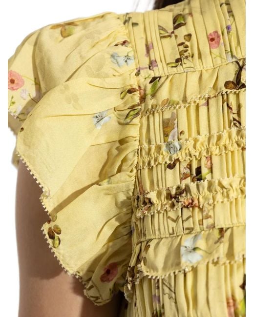 AllSaints Yellow Floral-Print Ruffled Dress