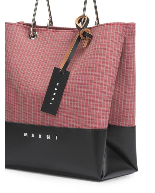 Marni Pink Checked Metal-Handle Tote Bag for men