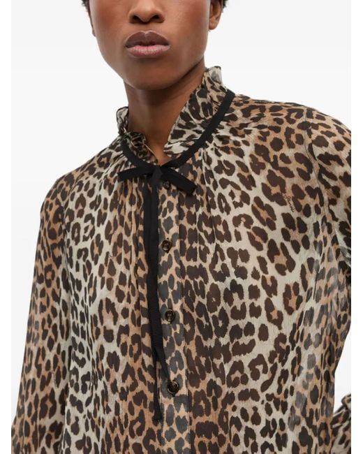 Ganni Brown Leopard Print Blouse