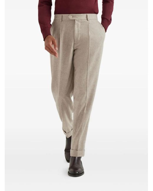 Brunello Cucinelli Natural Pleated Cuffed Trousers for men