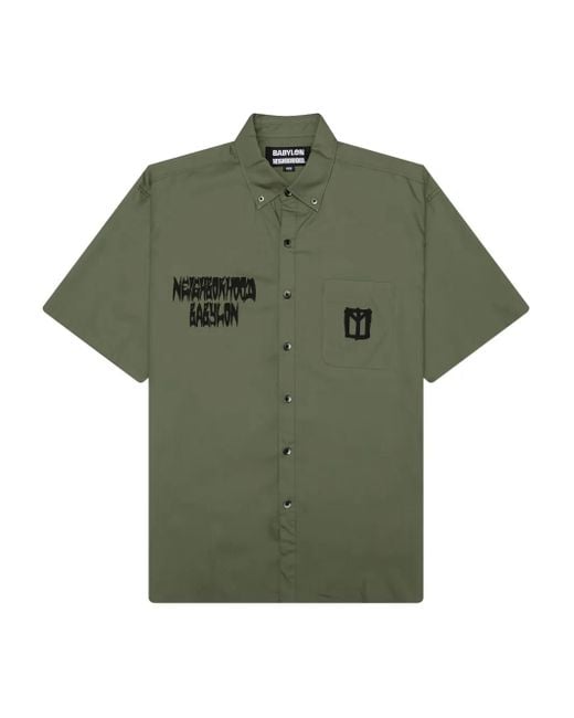 X Babylon Camicia Con Stampa Grafica Bd E Tasca di Neighborhood in Green da Uomo