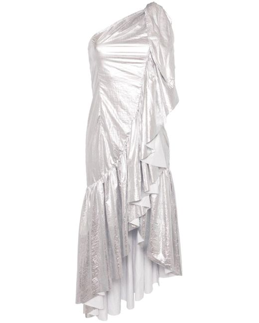 MM6 by Maison Martin Margiela White Schulterfreies Kleid mit Rüschen