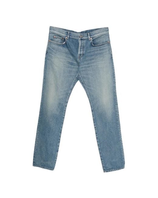 Saint Laurent Blue Logo-Patch Belt-Loop Jeans for men
