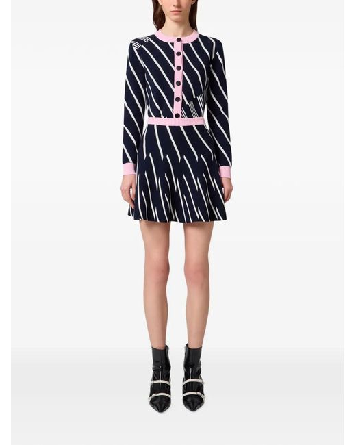 MSGM Blue Diagonal-Stripe Mini Skirt