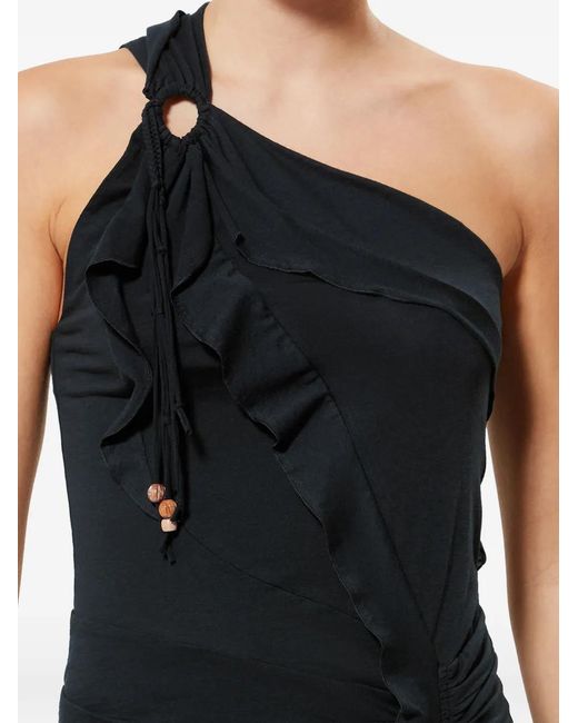 Isabel Marant Black Juliane Ruffled One-Shoulder Midi Dress