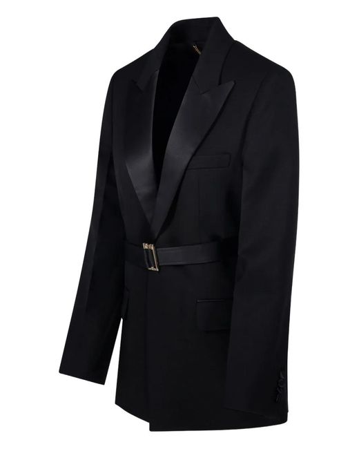 Victoria Beckham Black Belted Peaked-Lapel Jacket
