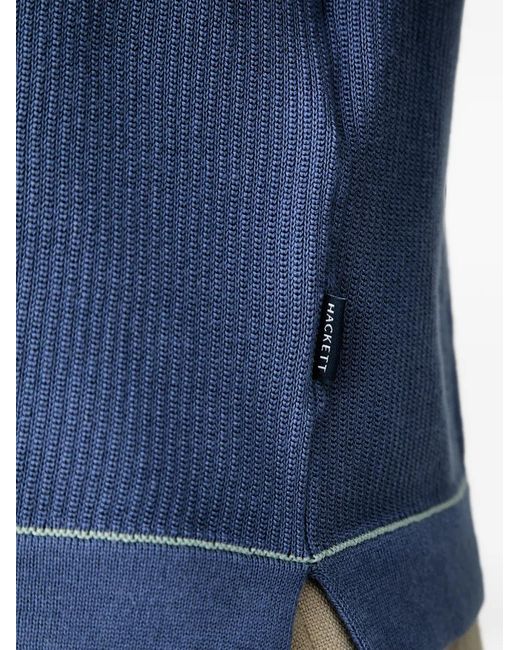 Hackett Blue Ribbed-Knit Short-Sleeve Polo Shirt for men