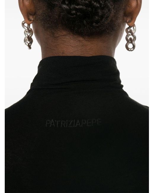 Patrizia Pepe Black Ruched Mock-neck T-shirt