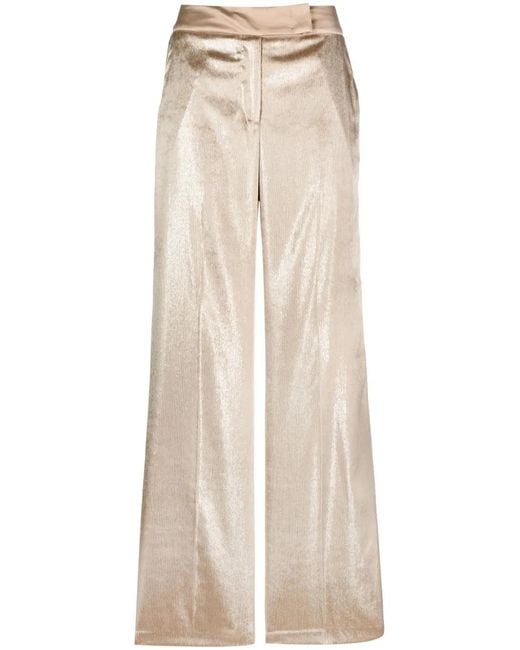 Peserico Natural High-Waisted Velvet Palazzo Trousers