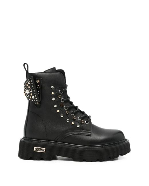 Cult Black Slash Stud-Embellished Bow-Detail Boots
