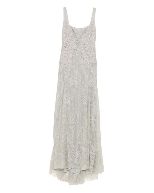 Costarellos White Lace-Embellished Sleeveless Maxi Dress