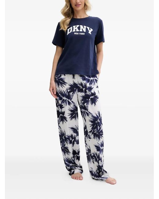 DKNY Pyjama Met Bladerprint En Trekkoord in het Blue