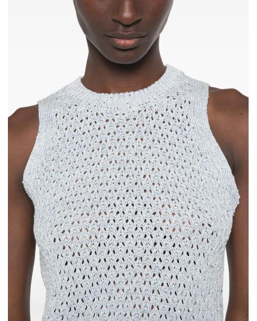 Eleventy White Sequin-Embellished Open-Knit Vest