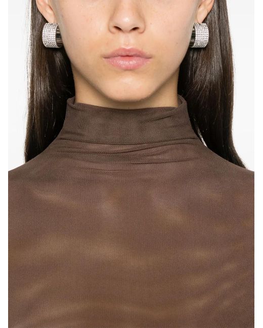 Atu Body Couture Brown Mesh-Design Bodysuit