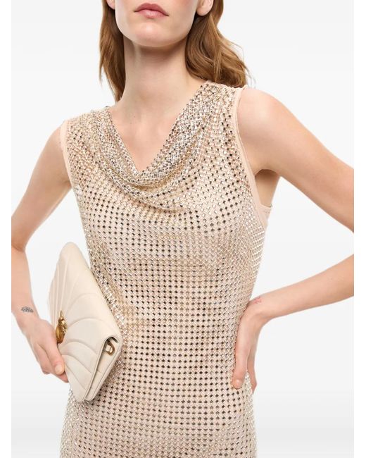 Pinko White Mesh-Effect Midi Dress With Rhinestones