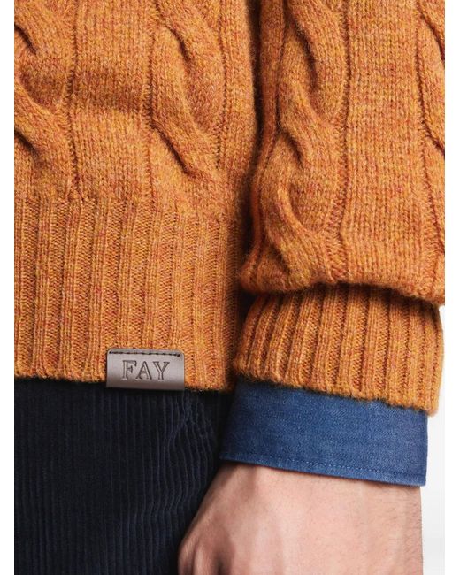 Fay Brown Cable-Knit Round-Neck Sweater for men