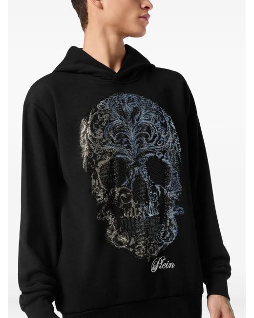 Philipp Plein Black Skull-Motif Hoodie for men