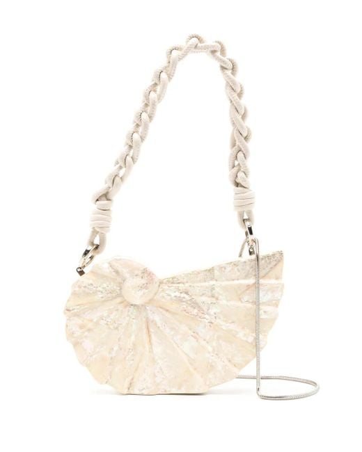 Bolso de hombro con madreperla grabada Isla de color Natural