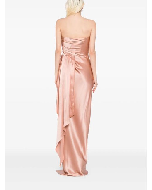 Michelle Mason Pink Strapless Gathered Silk Gown