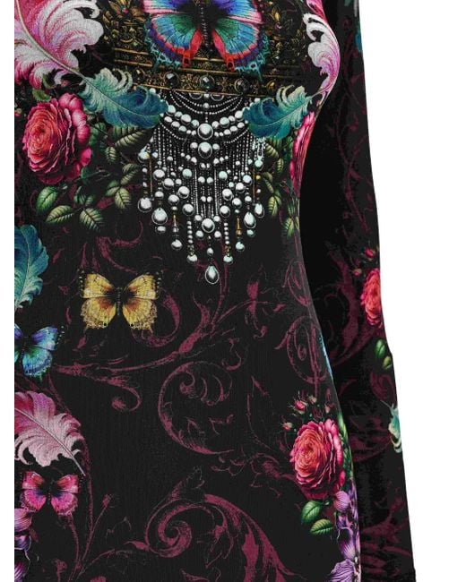 Versace Jeans Couture Black Floral-Butterfly Print Midi Dress
