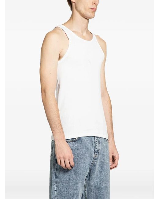 Second/Layer White Pleaser Ribbed Tank Top for men