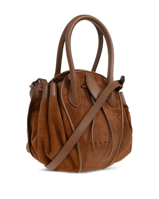 Marni Brown Suede Tulipea Small Handbag