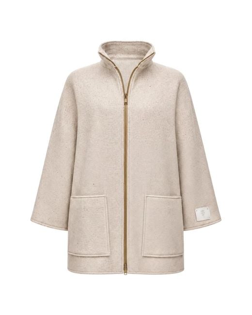Eleventy Natural Herringbone-Weave Zip-Up Coat