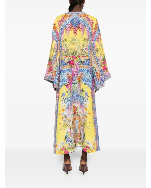 Camilla White V-Ausschnitt-Midikleid Mit Blumen-Print