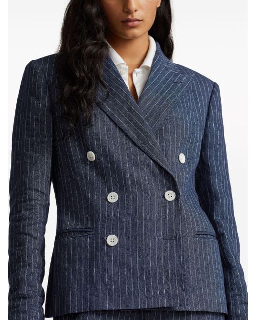 Polo Ralph Lauren Blue Pinstripe-pattern Long-sleeve Blazer