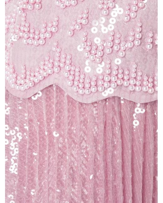 Rami Al Ali Pink Sequin-Embellished Pleated Maxi Gown