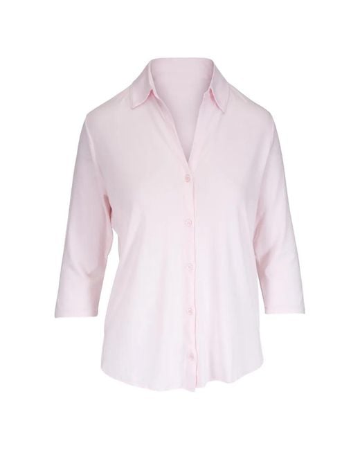 Majestic Filatures Pink Three-Quarter Sleeve Shirt