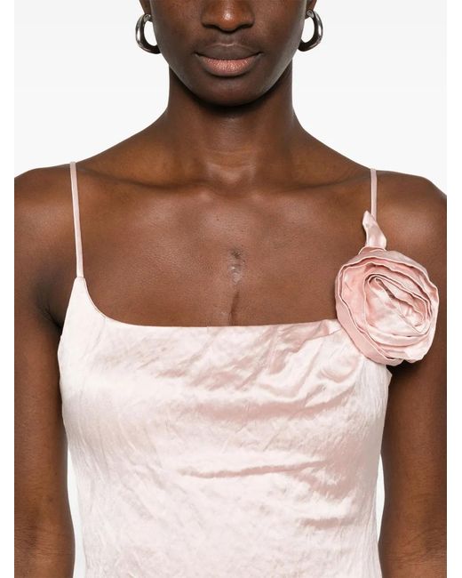 Blumarine Pink 3D-Roses Crinkled Midi Dress
