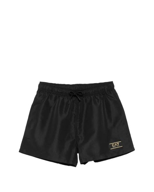 EA7 Black Logo-Patch Drawstring Swim Shorts for men