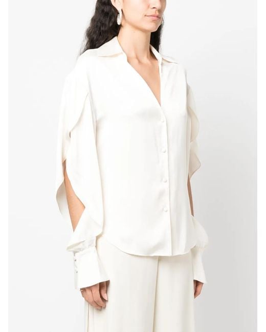 Jonathan Simkhai White V-Neck Draped-Sleeve Shirt