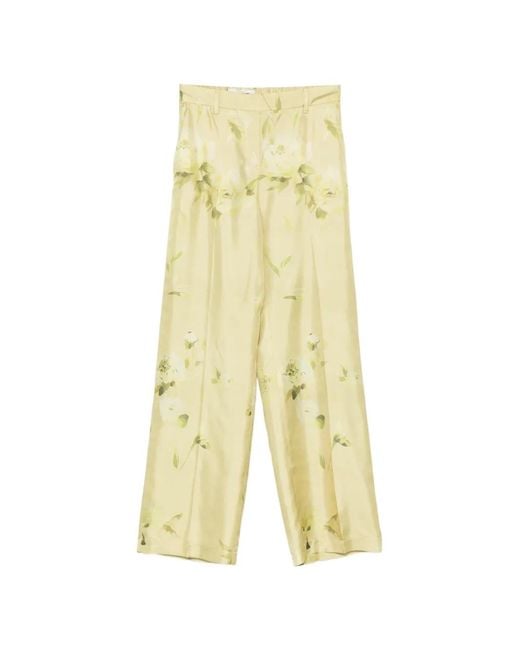 True Royal Yellow Floral-Print Silk Trousers