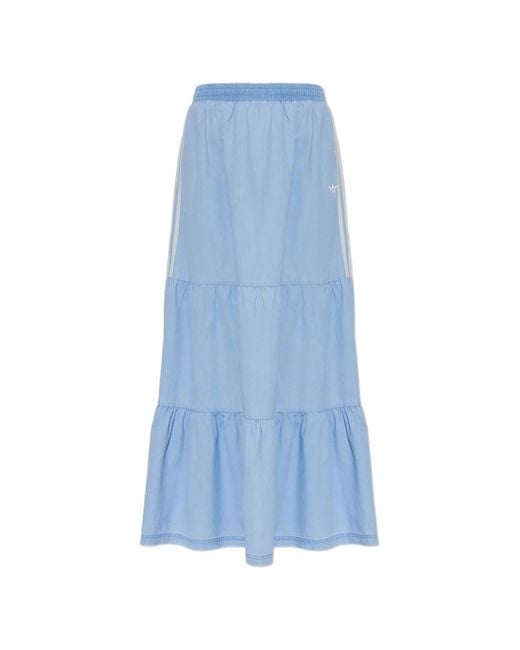Adidas Blue Tiered Side-Stripe Maxi Skirt