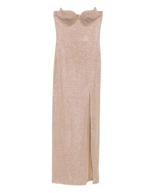 GIUSEPPE DI MORABITO Natural Crystal-Embellished Side-Split Maxi Dress