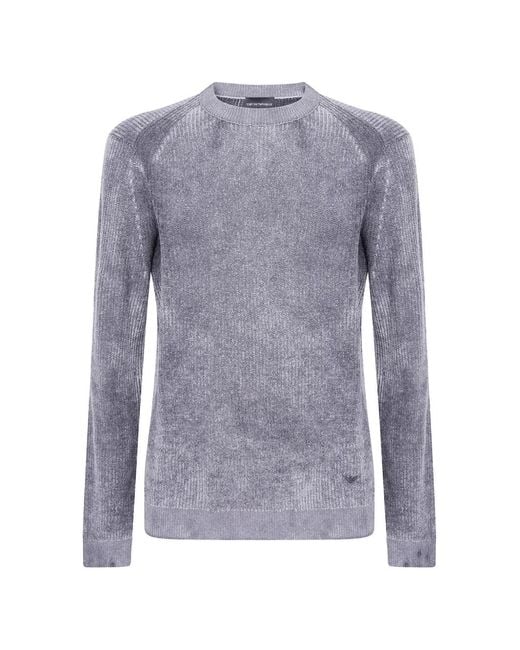 Emporio Armani Blue Ribbed Virgin Wool Sweater With Mélange Print for men