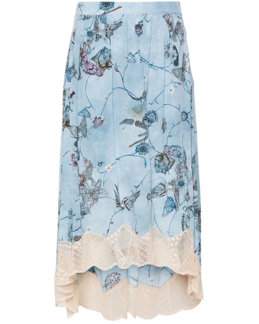 Zadig & Voltaire Blue Joslin Floral-Print Silk Midi Skirt